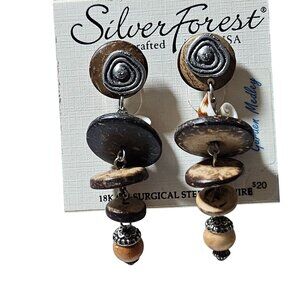 Silver Forest Handcrafted Wooden Dangle Earrings 18K Surgical Steel Ear Wire